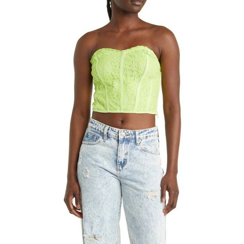 SOMETHING NEW Women's XS Natalie Lace Corset Top‎ in Acid Lime